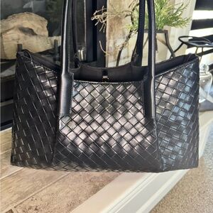 Vici Black Woven Leather Tote